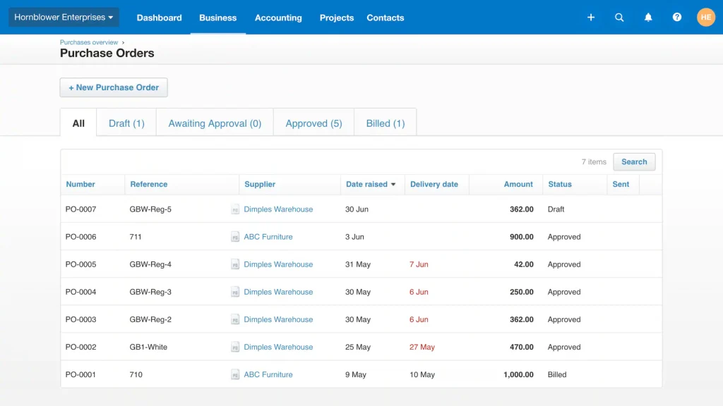 dashboard aplikasi procurement xero