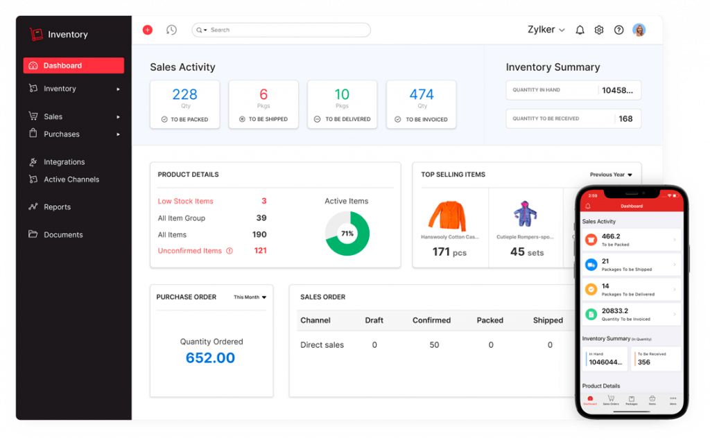 dashboard aplikasi procurement zoho inventory